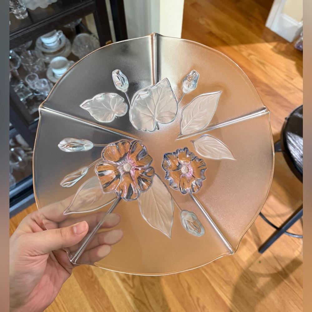 VTG Mikasa Walther Glass Calypso Wedding Easter Cake Plate 13" W Germany Floral